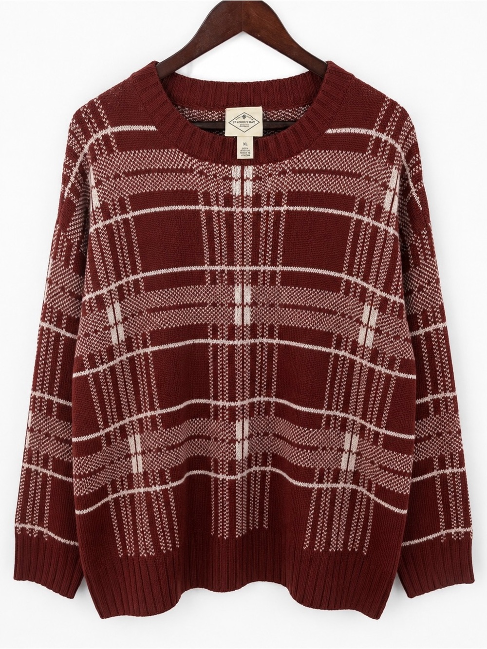St. John's Bay Maroon Plaid Crewneck Sweater